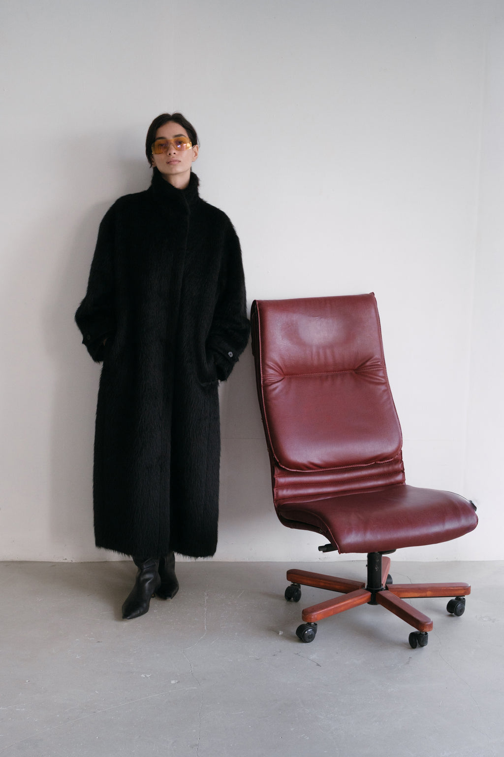 Black Wool Fur Coat