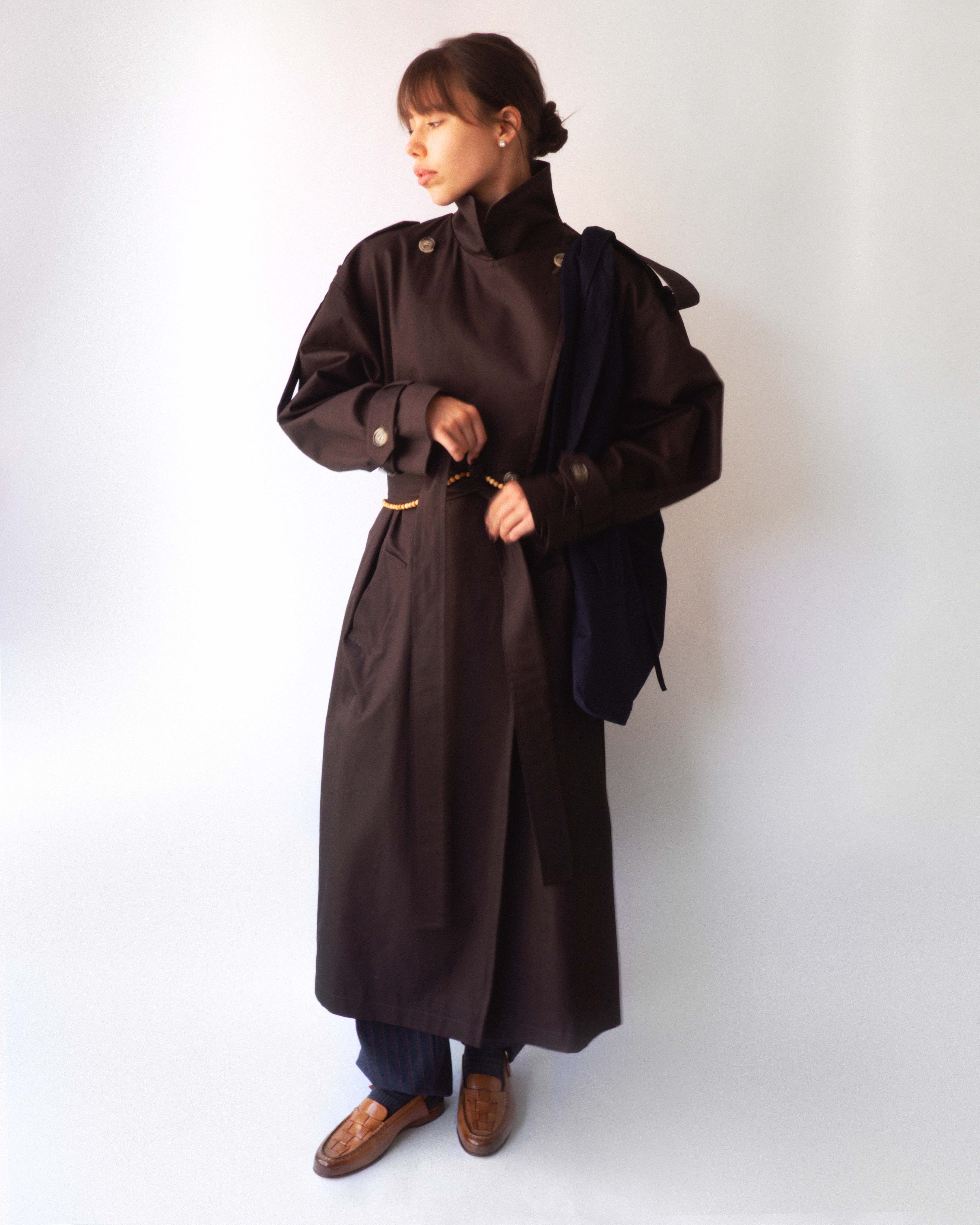 Dark Brown Cotton Trench Coat