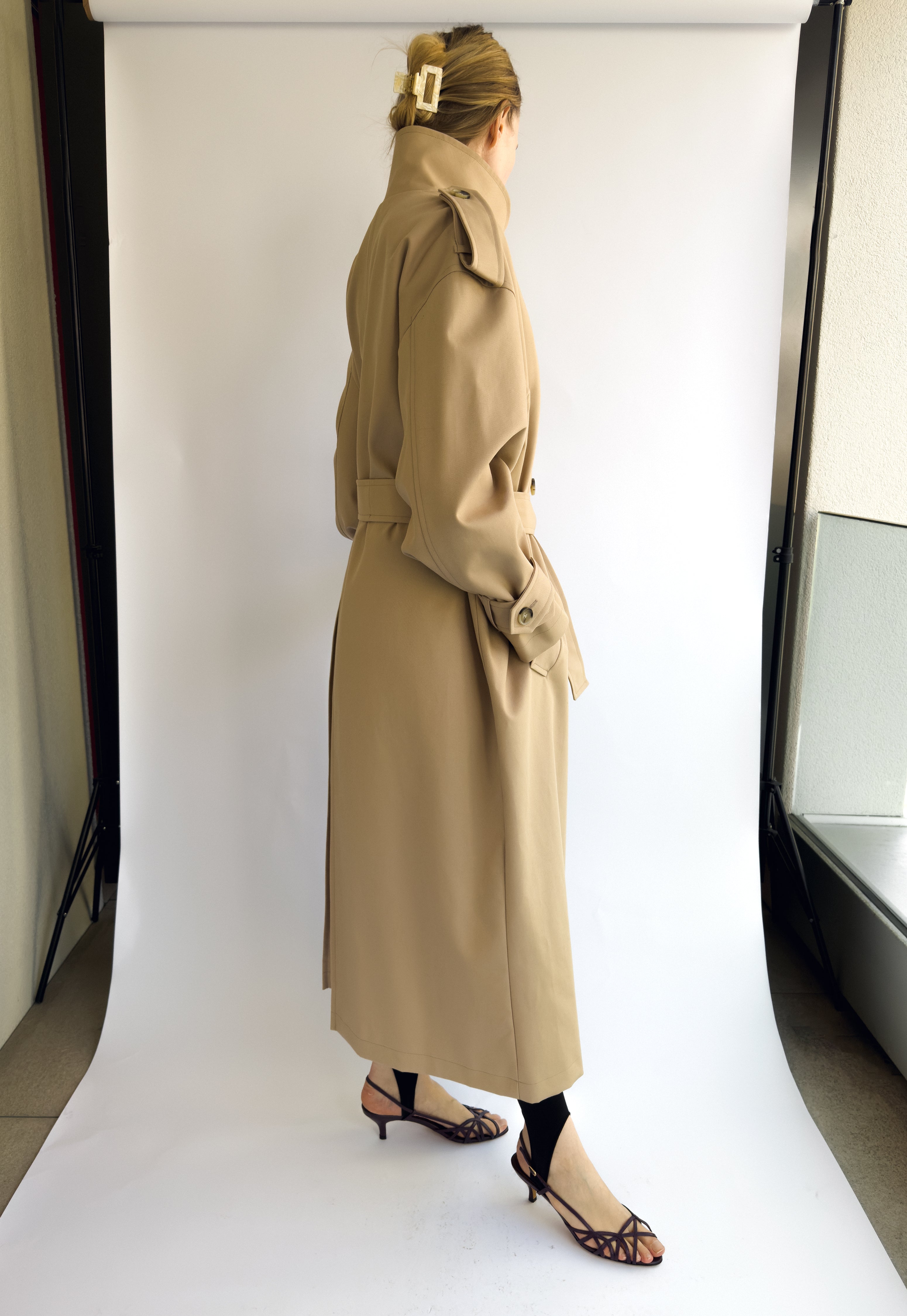 beige cotton trench coat