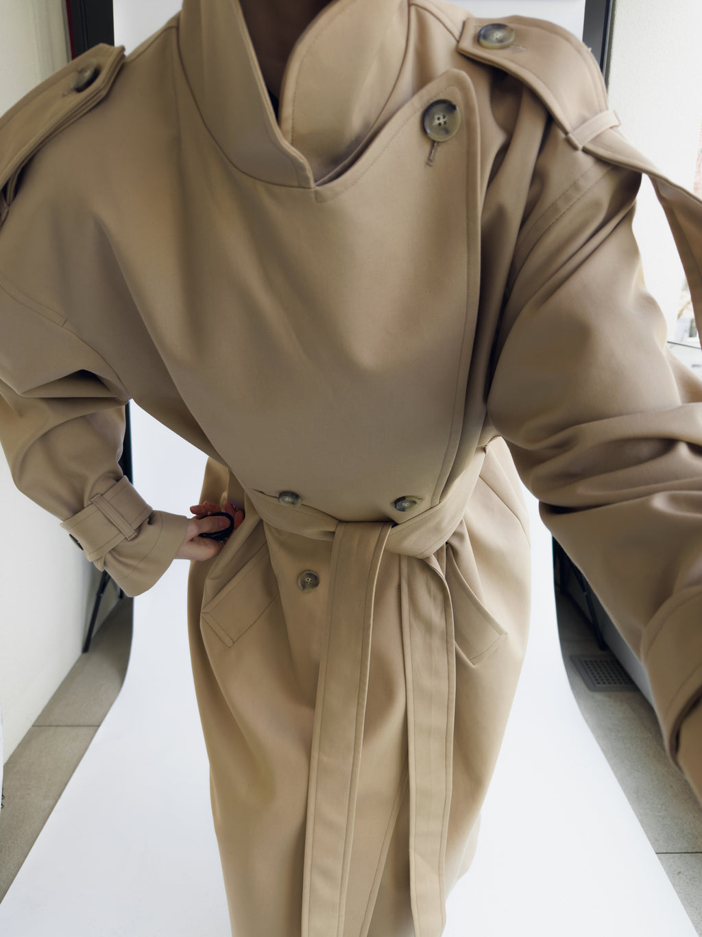 beige cotton trench coat