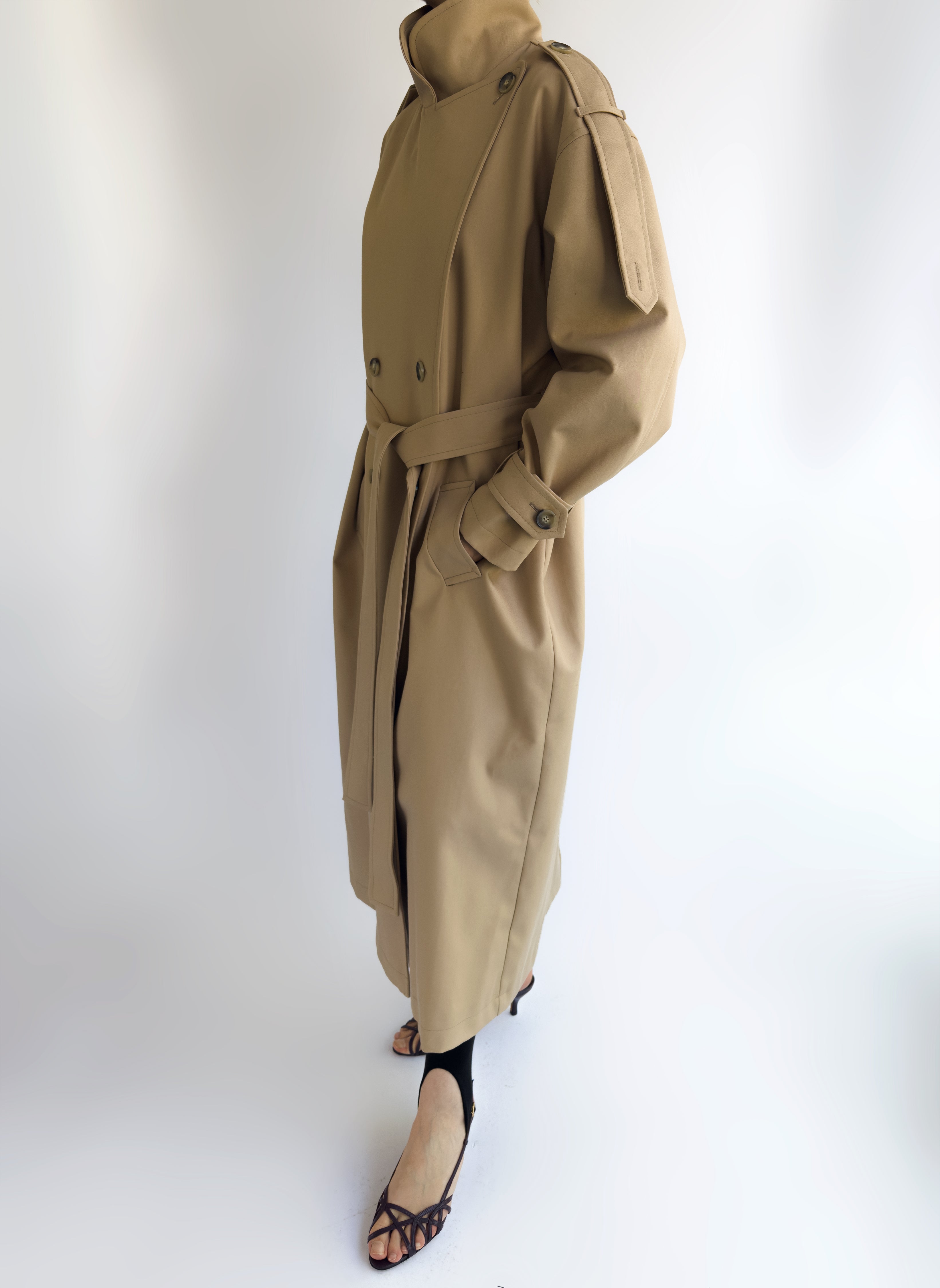 beige cotton trench coat