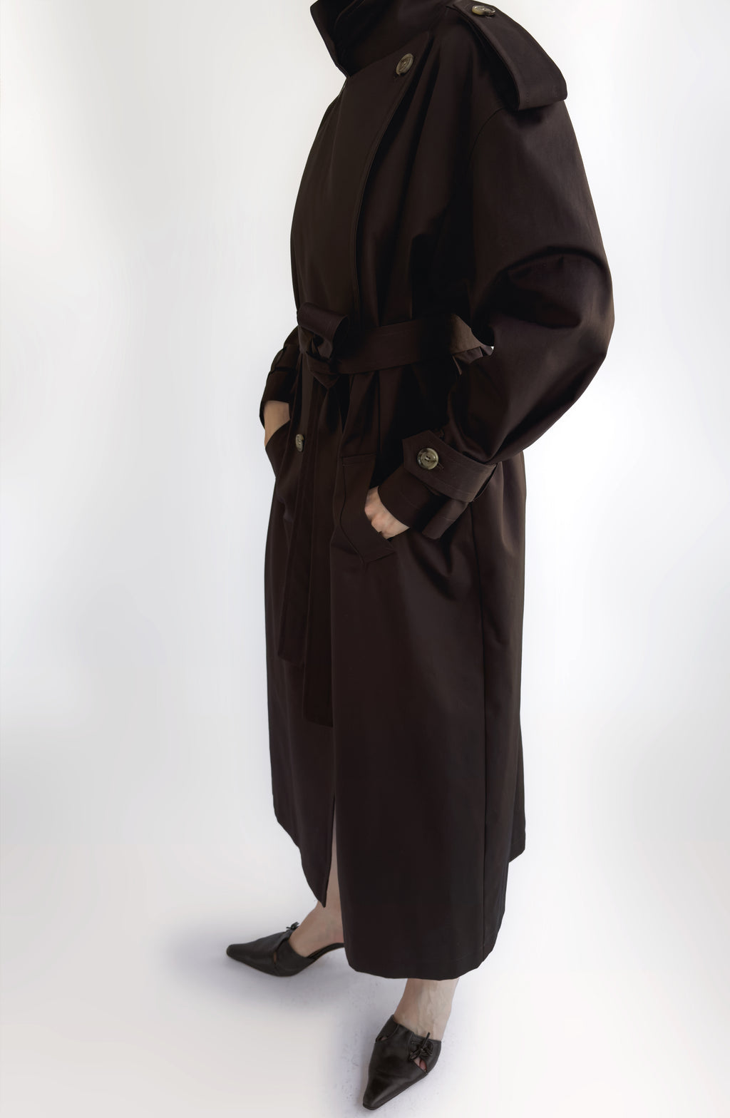 Dark Brown Cotton Trench Coat