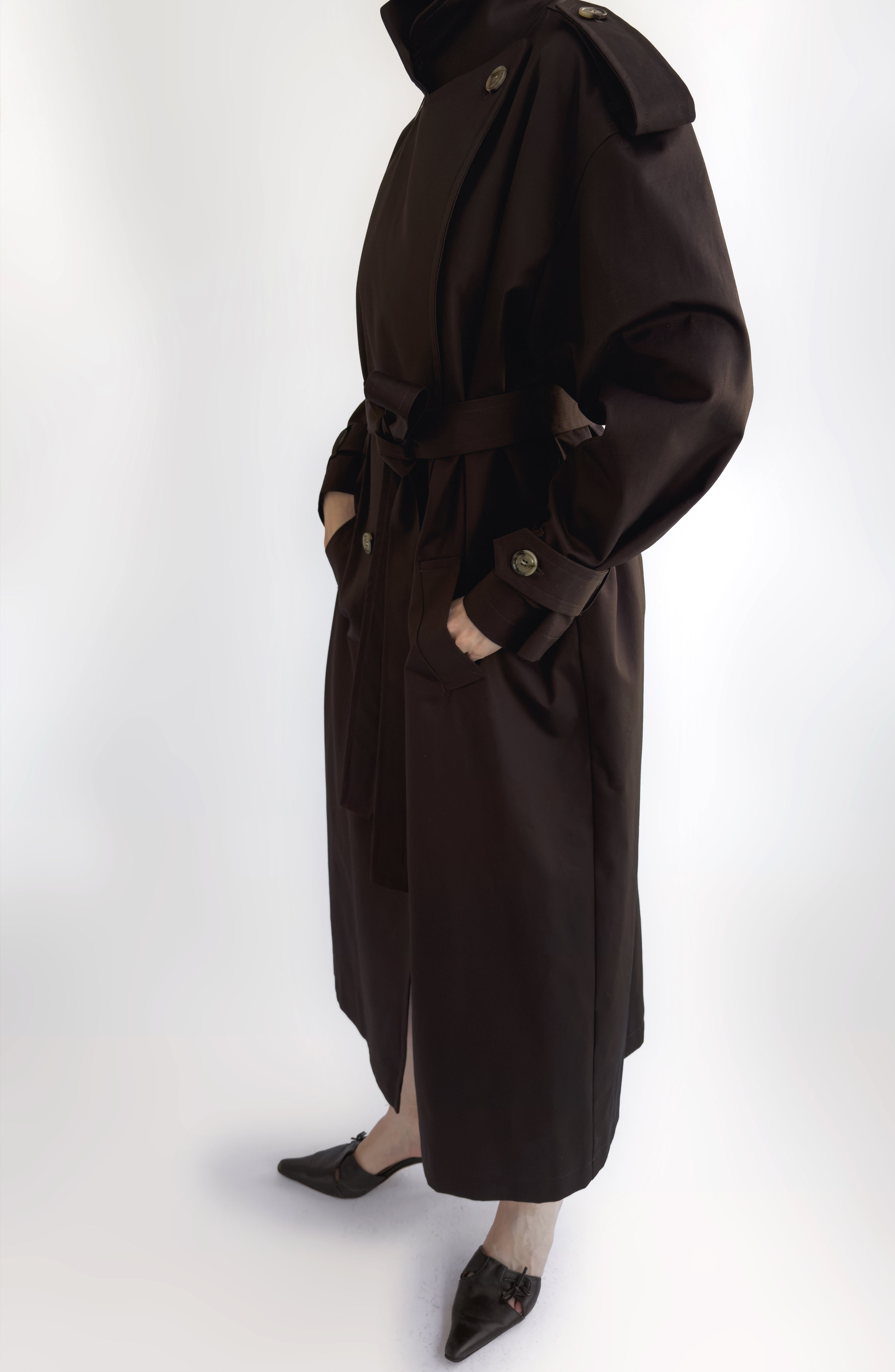 Dark Brown Cotton Trench Coat